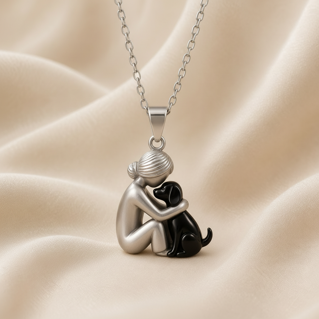 Collana Abbraccio Eterno, modello donna, cane, nero