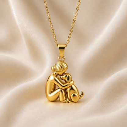 Collana Abbraccio Eterno, modello donna, cane, oro totale